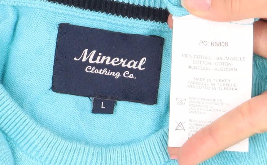 Mineral Clothing Co. Women's Blue Cotton Crew Neck Jumper Size L