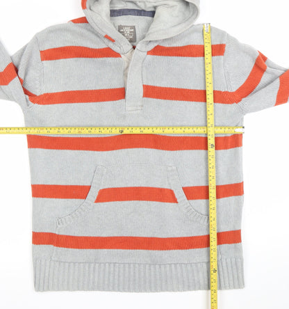 H&M Men’s Grey Orange Striped Knit Pullover Hoodie XL