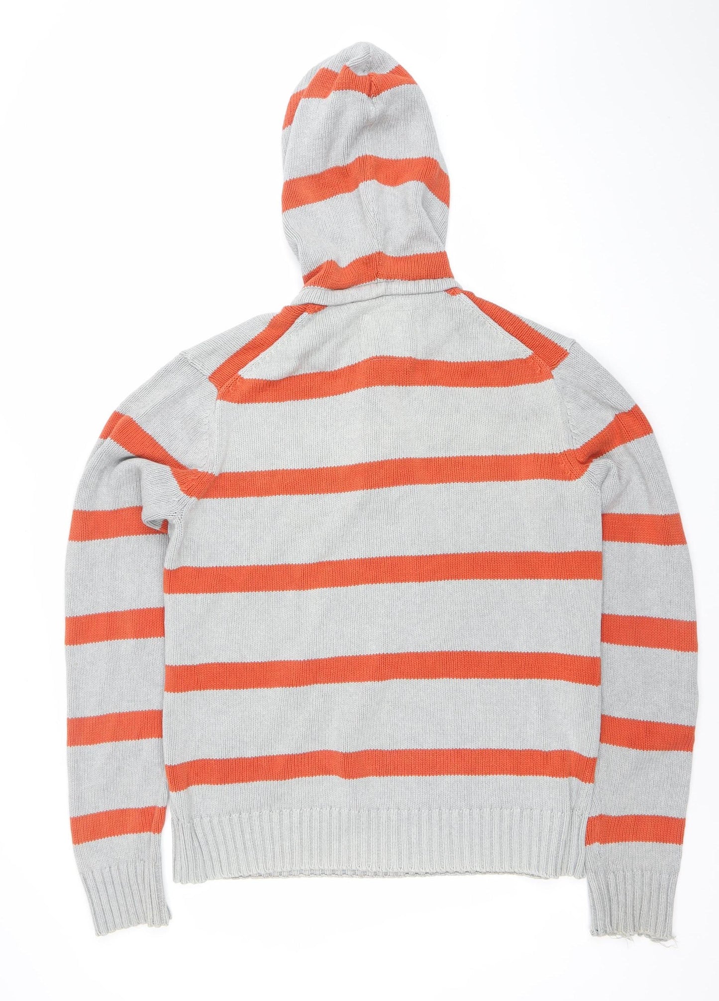 H&M Men’s Grey Orange Striped Knit Pullover Hoodie XL