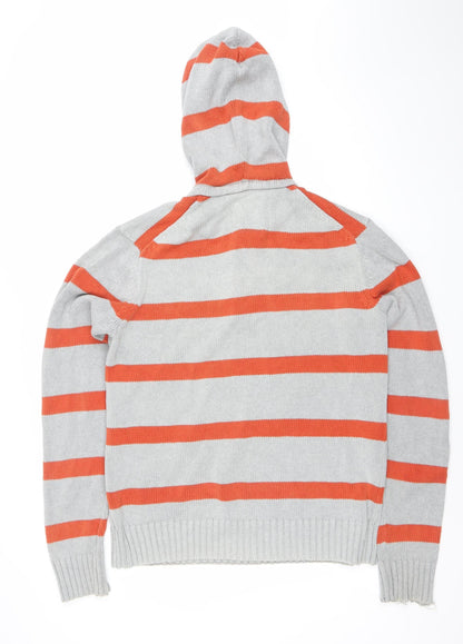 H&M Men’s Grey Orange Striped Knit Pullover Hoodie XL