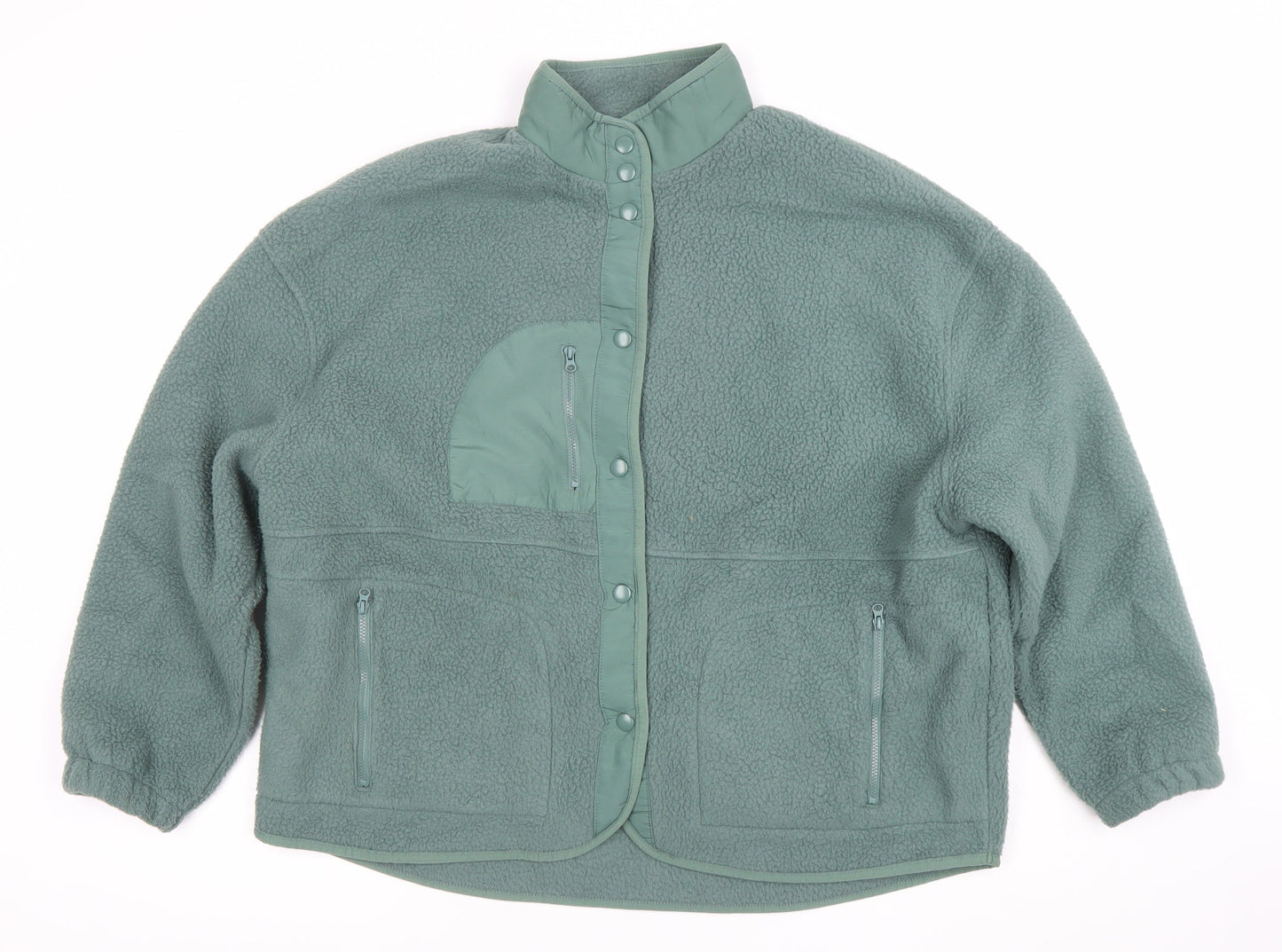 Dames Stores Womens Green Fleece Jacket Size 14 Relaxed Fit Warm Zip Pockets