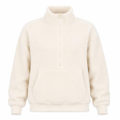 Front view of Dunnes Women Beige 1/2 Zip Fleece Pullover Sweatshirt XS
