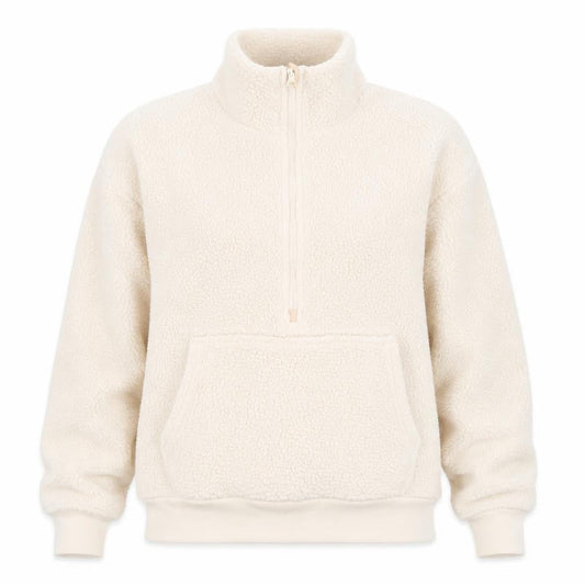 Front view of Dunnes Women Beige 1/2 Zip Fleece Pullover Sweatshirt XS