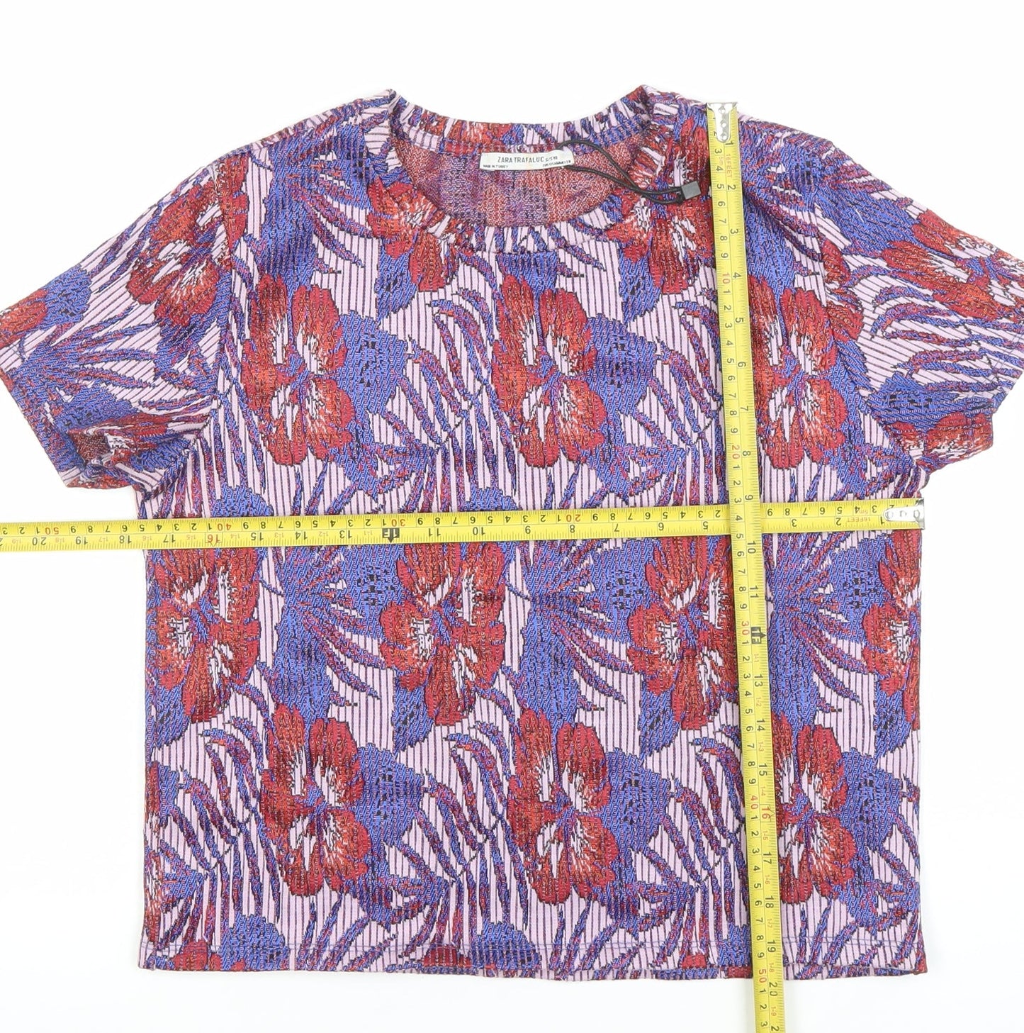 Zara Trafaluc Women's Multicoloured Floral Short Sleeve T-Shirt Size S