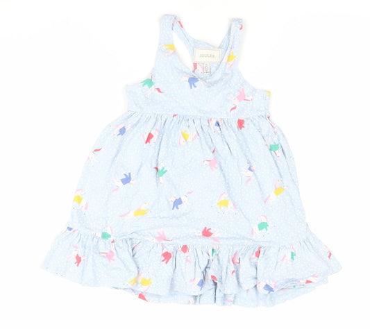 Joules Girls Blue Unicorn Print Cotton Pinafore Dress 4 Years