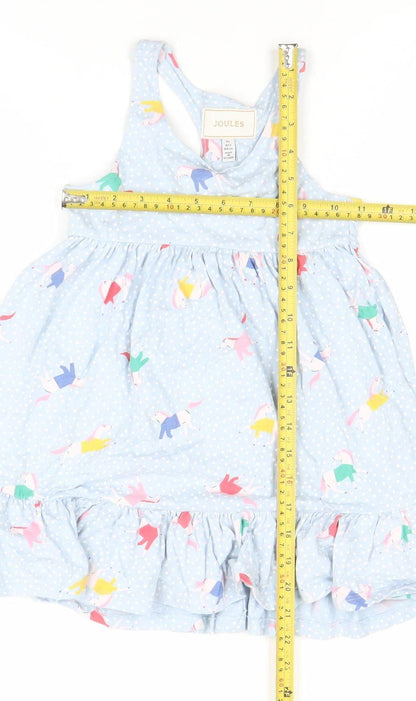 Joules Girls Blue Unicorn Print Cotton Pinafore Dress 4 Years