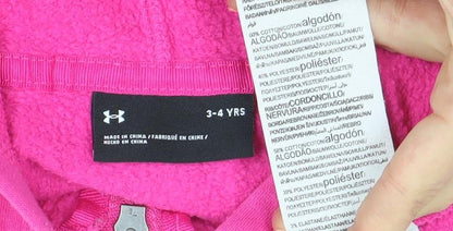 Under Armour Girls Pink Full Zip Hoodie 3-4 Years Fleece Lined Logo