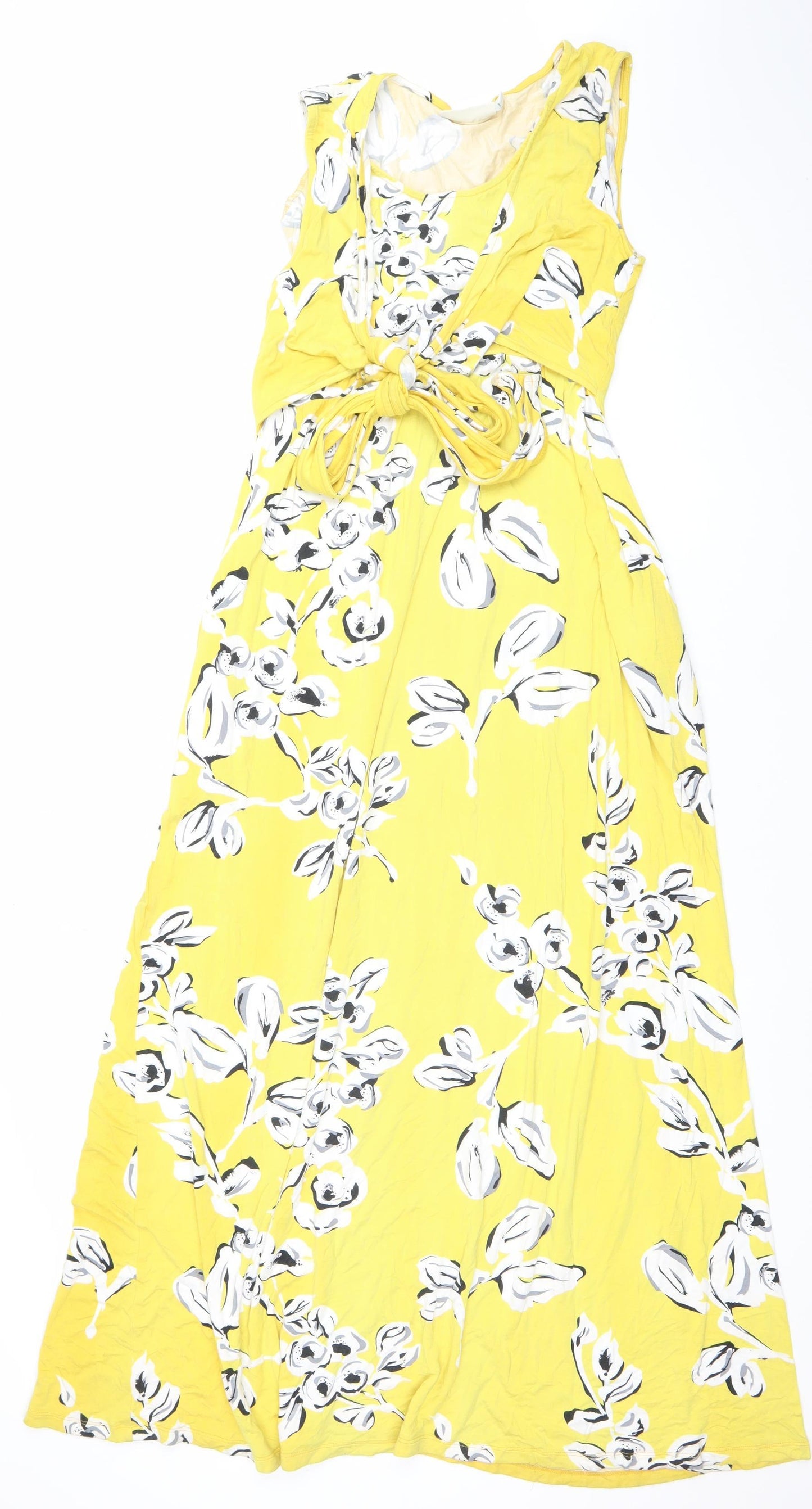 JoJo Maman Bébé Yellow Floral Maxi Maternity Dress S Sleeveless Long