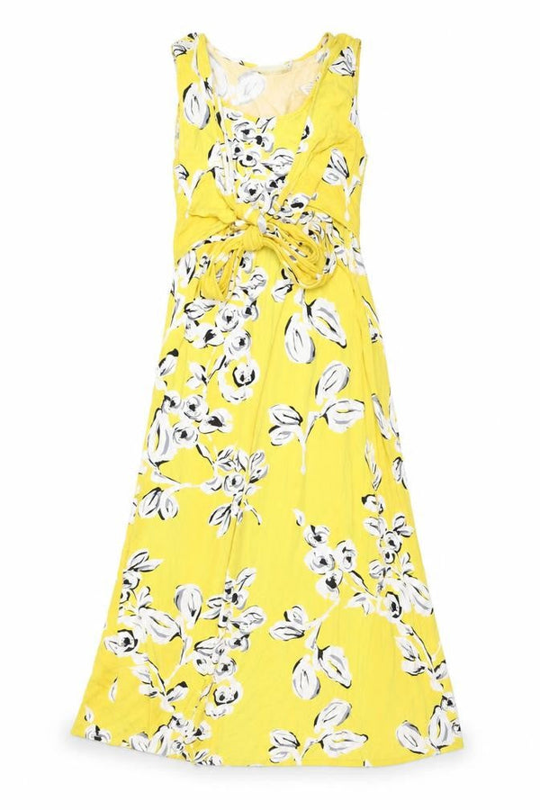 Front view of JoJo Maman Bébé Yellow Floral Maxi Maternity Dress S Sleeveless Long