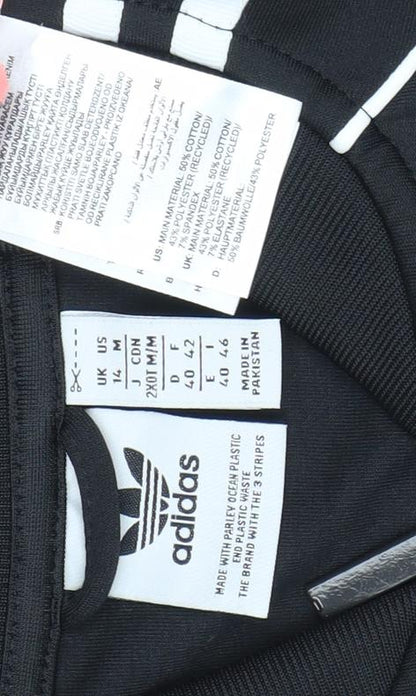 adidas Women Black Full Zip Hoodie Sweatshirt Size 14 Classic Style