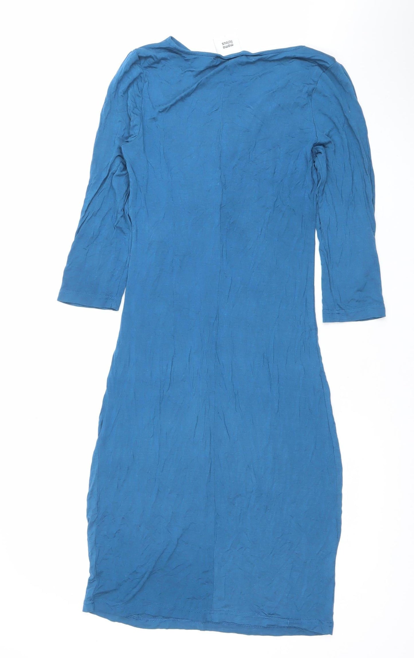 Mammalicious Blue Bodycon Midi Maternity Dress Size S Long Sleeve