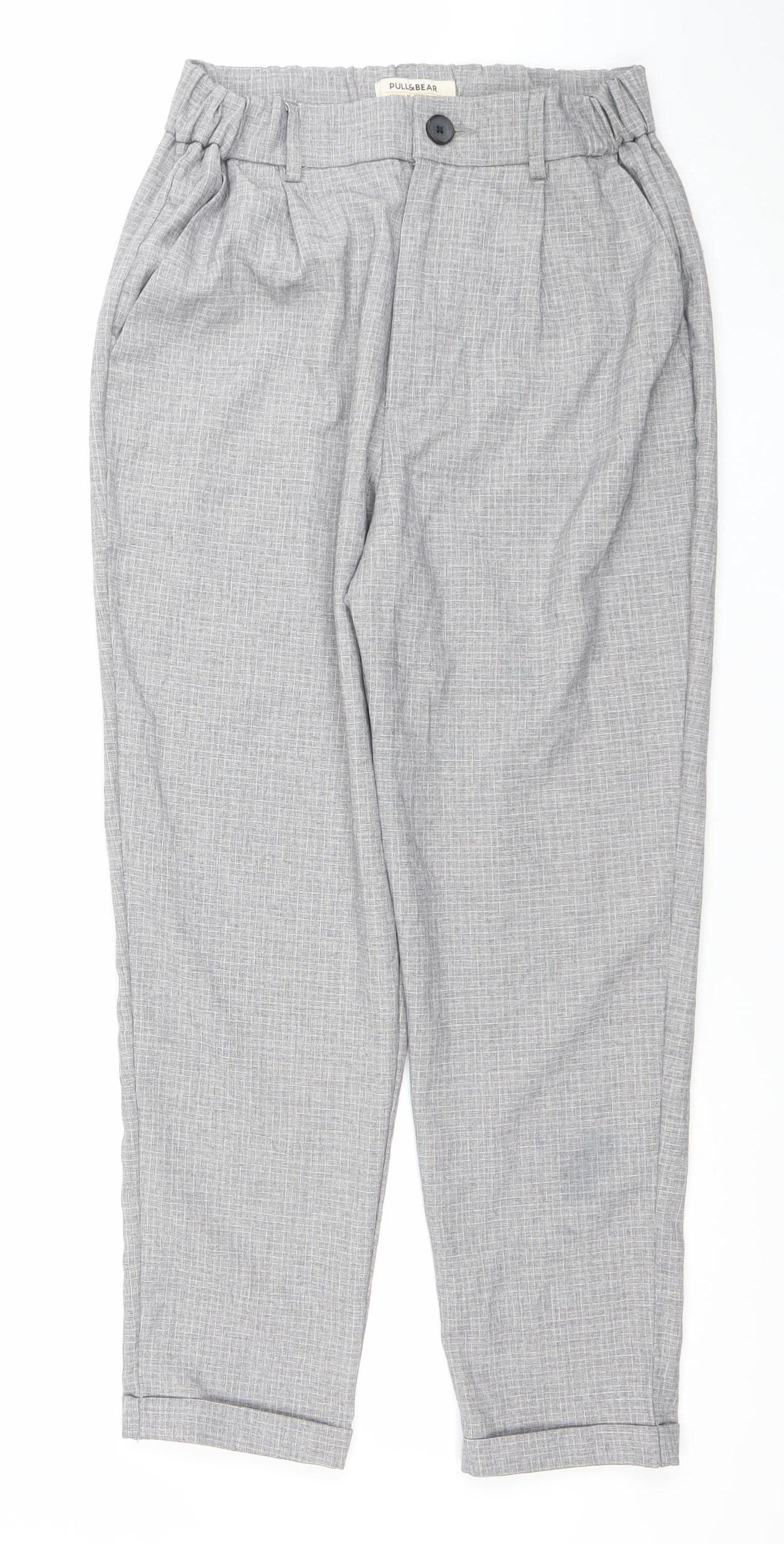 Pull&Bear Women's Grey Check Chino Tapered Trousers Size 12
