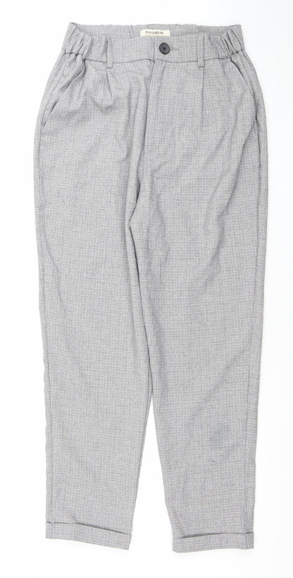 Pull&Bear Women's Grey Check Chino Tapered Trousers Size 12