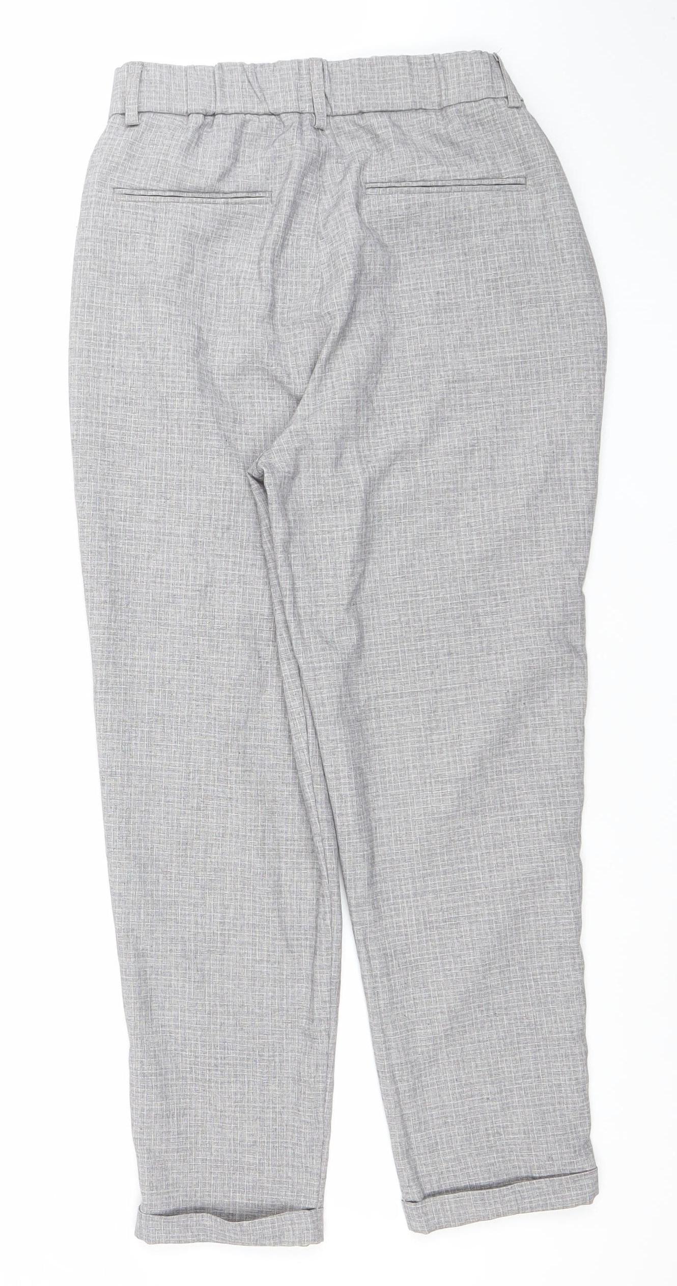 Pull&Bear Women's Grey Check Chino Tapered Trousers Size 12
