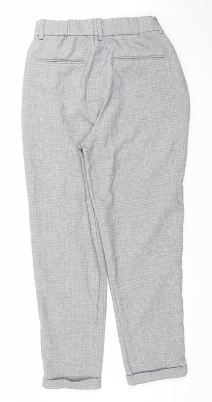 Pull&Bear Women's Grey Check Chino Tapered Trousers Size 12