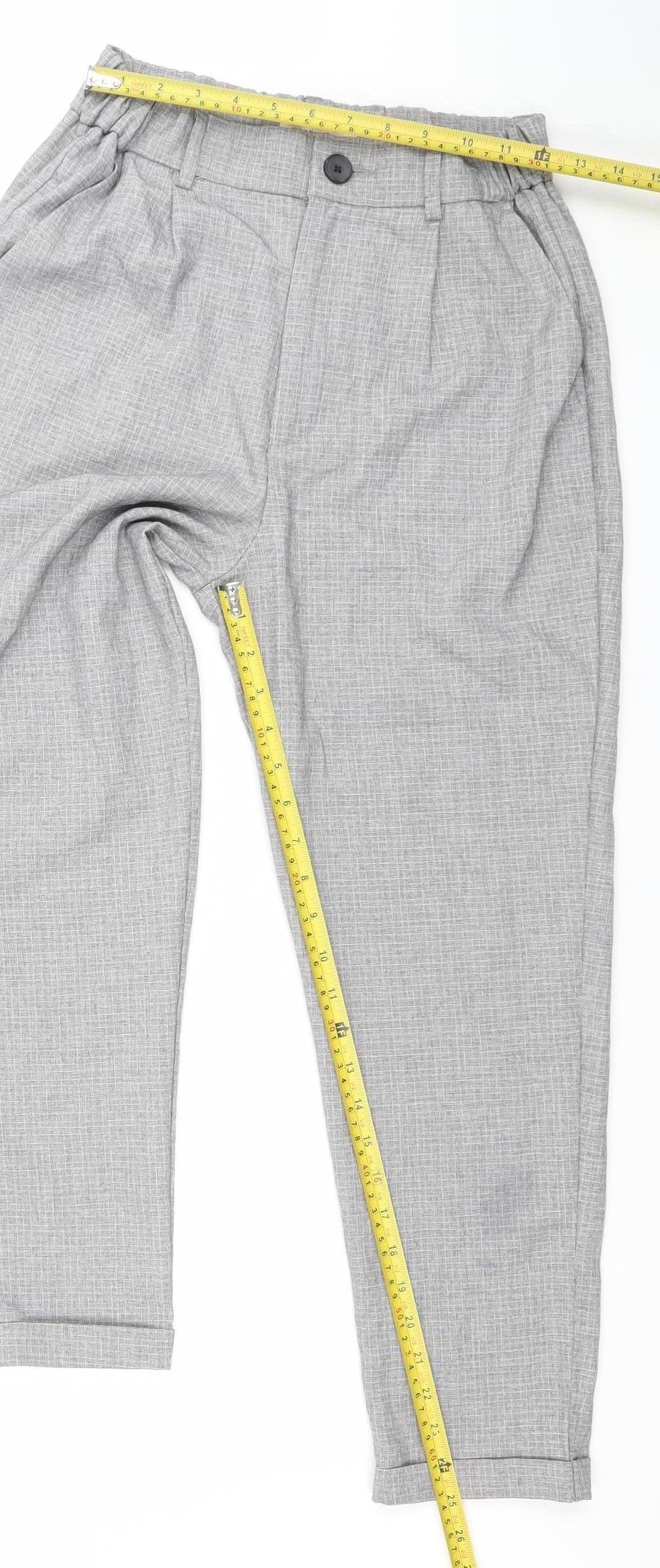 Pull&Bear Women's Grey Check Chino Tapered Trousers Size 12