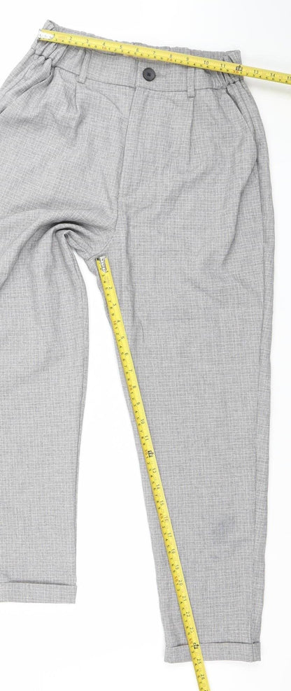 Pull&Bear Women's Grey Check Chino Tapered Trousers Size 12