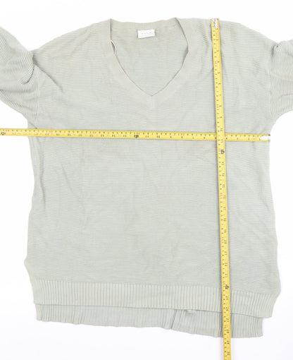 Vila Women Green Cotton V-Neck Long Sleeve Pullover Jumper L