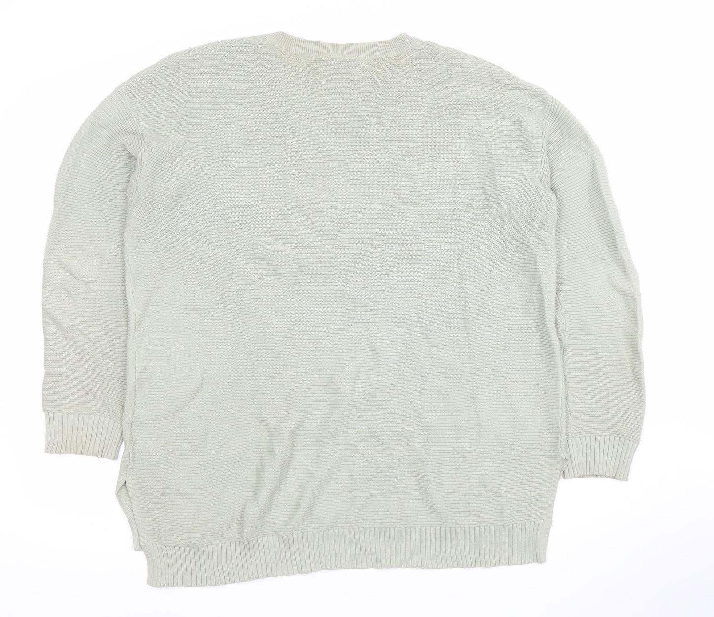 Vila Women Green Cotton V-Neck Long Sleeve Pullover Jumper L