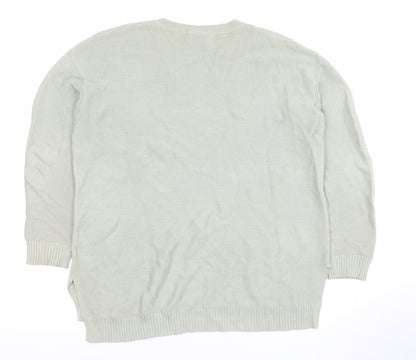Vila Women Green Cotton V-Neck Long Sleeve Pullover Jumper L