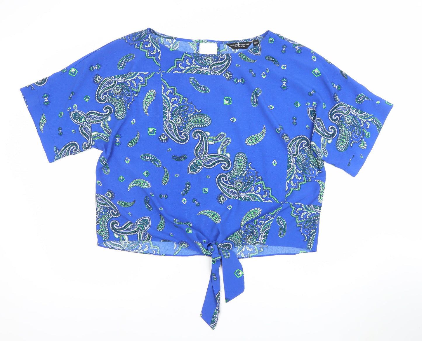Dorothy Perkins Women’s Blue Paisley Cropped Tie Front Blouse Size 16