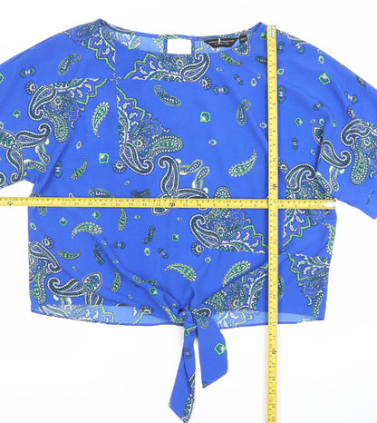 Dorothy Perkins Women’s Blue Paisley Cropped Tie Front Blouse Size 16