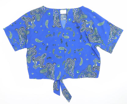 Dorothy Perkins Women’s Blue Paisley Cropped Tie Front Blouse Size 16