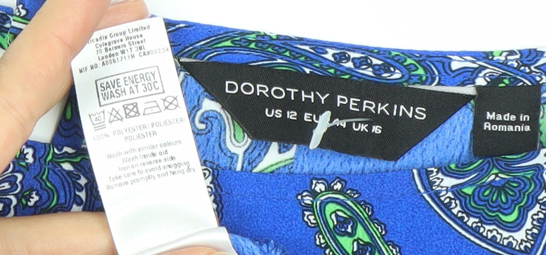 Dorothy Perkins Women’s Blue Paisley Cropped Tie Front Blouse Size 16