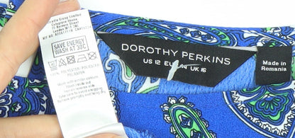 Dorothy Perkins Women’s Blue Paisley Cropped Tie Front Blouse Size 16