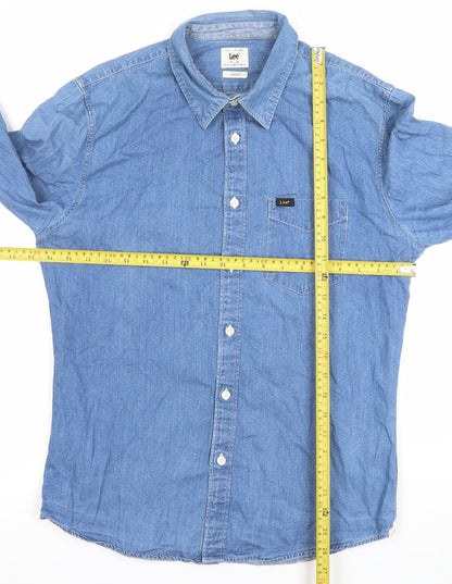 Lee Men's Blue Denim Slim Fit Long Sleeve Button-Up Shirt M