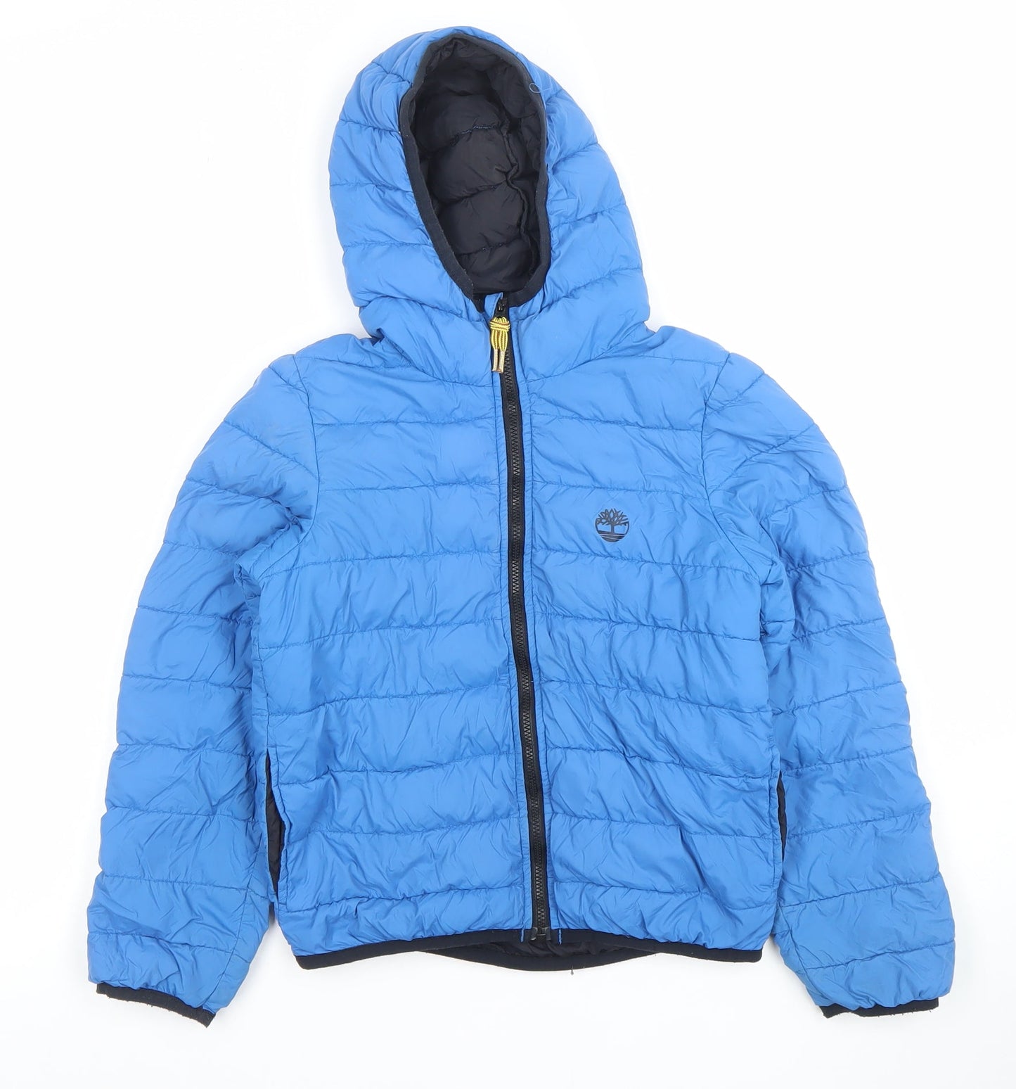 Timberland Boys Blue Hooded Puffer Jacket Size 7-8 Years Full Zip Lined