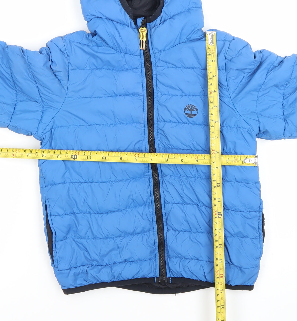 Timberland Boys Blue Hooded Puffer Jacket Size 7-8 Years Full Zip Lined