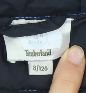 Timberland Boys Blue Hooded Puffer Jacket Size 7-8 Years Full Zip Lined