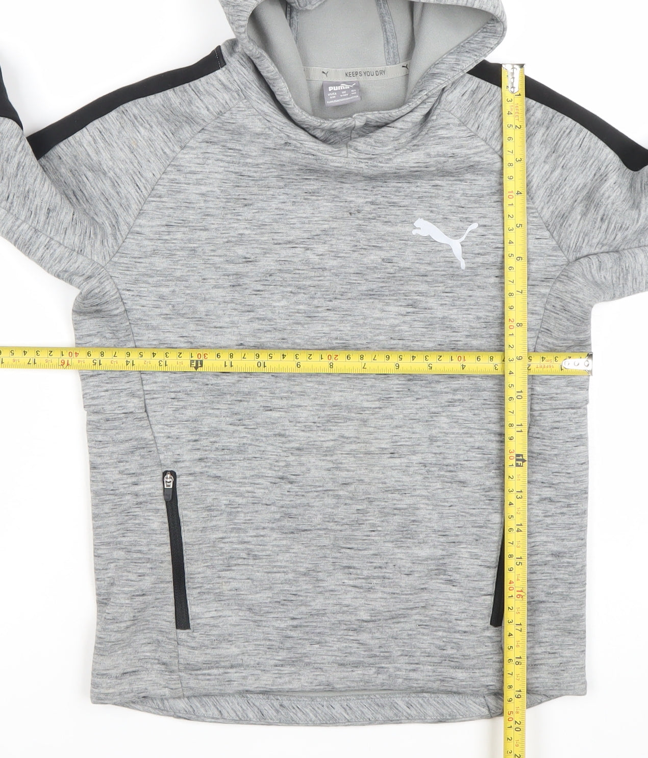 Puma Boys Grey Hoodie 9-10 Years Pullover Keeps You Dry Hooded Sweatshirt