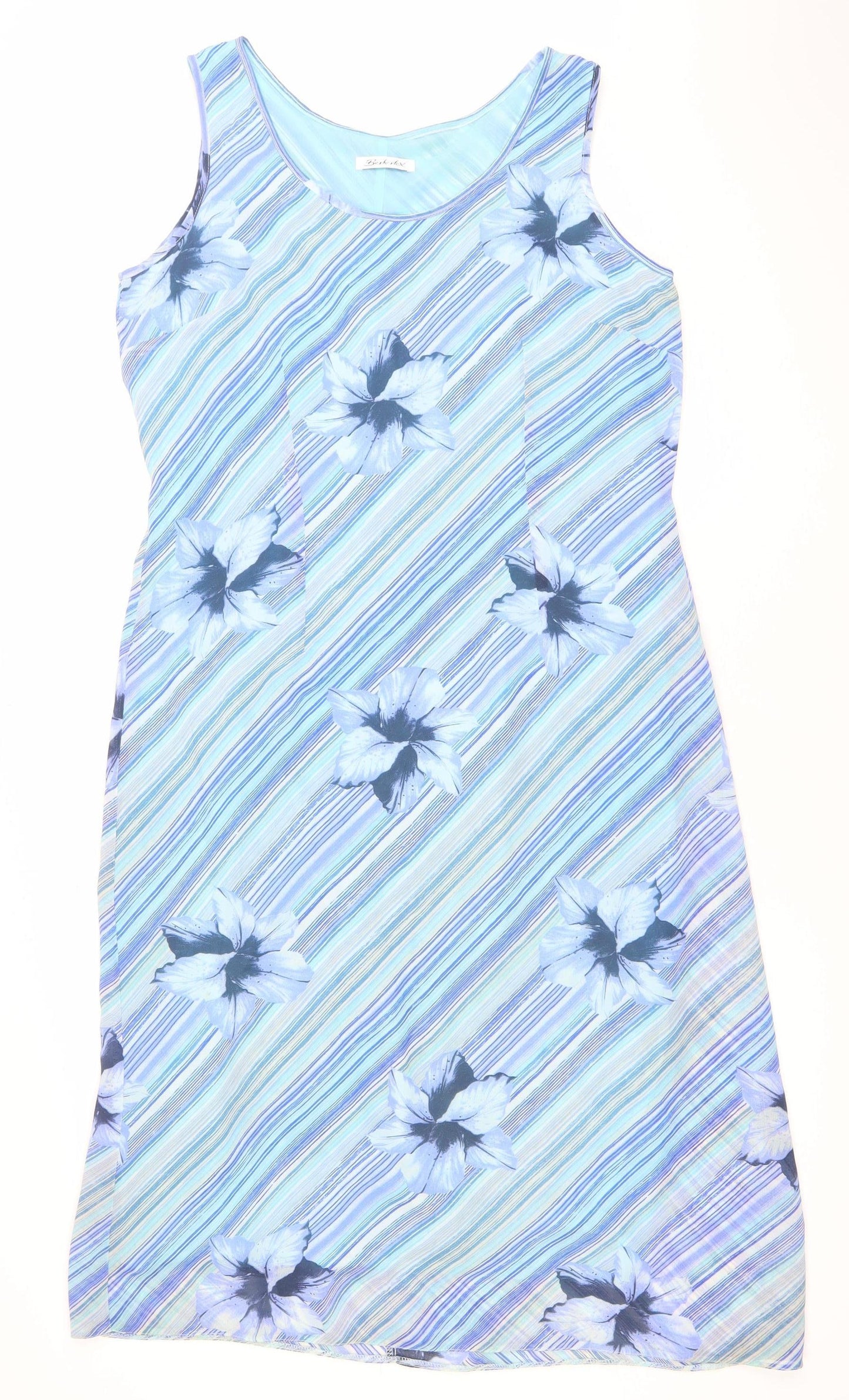 Berkertex Women’s Blue Floral Shift Dress Size 14 Sleeveless Summer