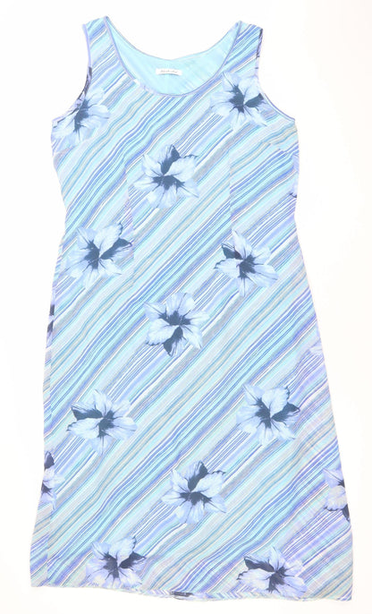 Berkertex Women’s Blue Floral Shift Dress Size 14 Sleeveless Summer