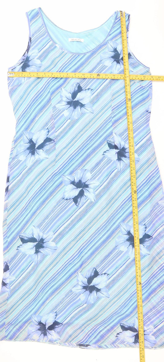 Berkertex Women’s Blue Floral Shift Dress Size 14 Sleeveless Summer
