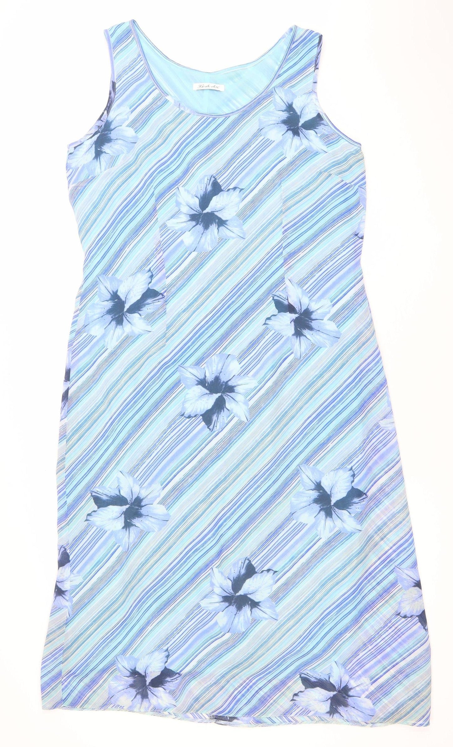 Berkertex Women’s Blue Floral Shift Dress Size 14 Sleeveless Summer