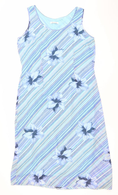 Berkertex Women’s Blue Floral Shift Dress Size 14 Sleeveless Summer