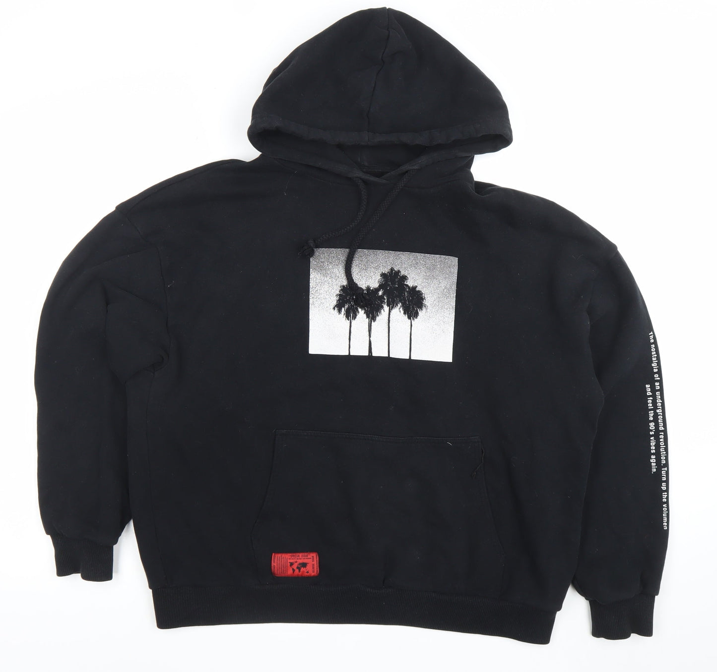 Pull & Bear Men’s Black Graphic Hoodie Size S Pullover Fleece