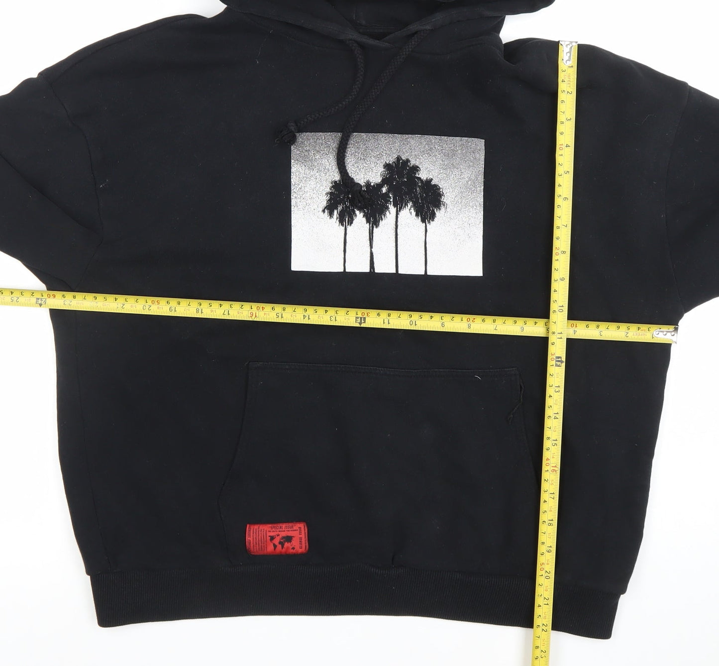 Pull & Bear Men’s Black Graphic Hoodie Size S Pullover Fleece