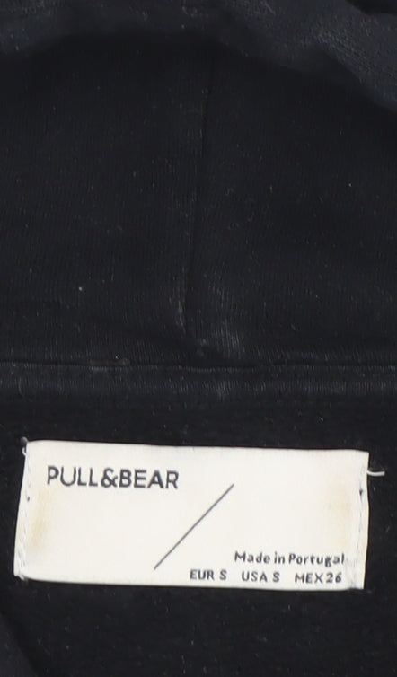 Pull & Bear Men’s Black Graphic Hoodie Size S Pullover Fleece