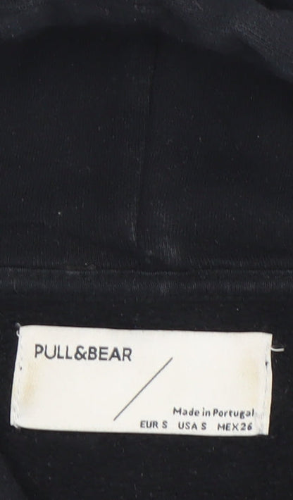 Pull & Bear Men’s Black Graphic Hoodie Size S Pullover Fleece
