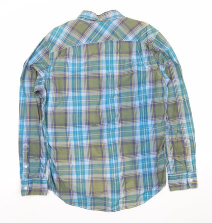 American Eagle Outfitters Men's Blue Plaid Athletic Fit Cotton Long Sleeve Button-Up Shirt M