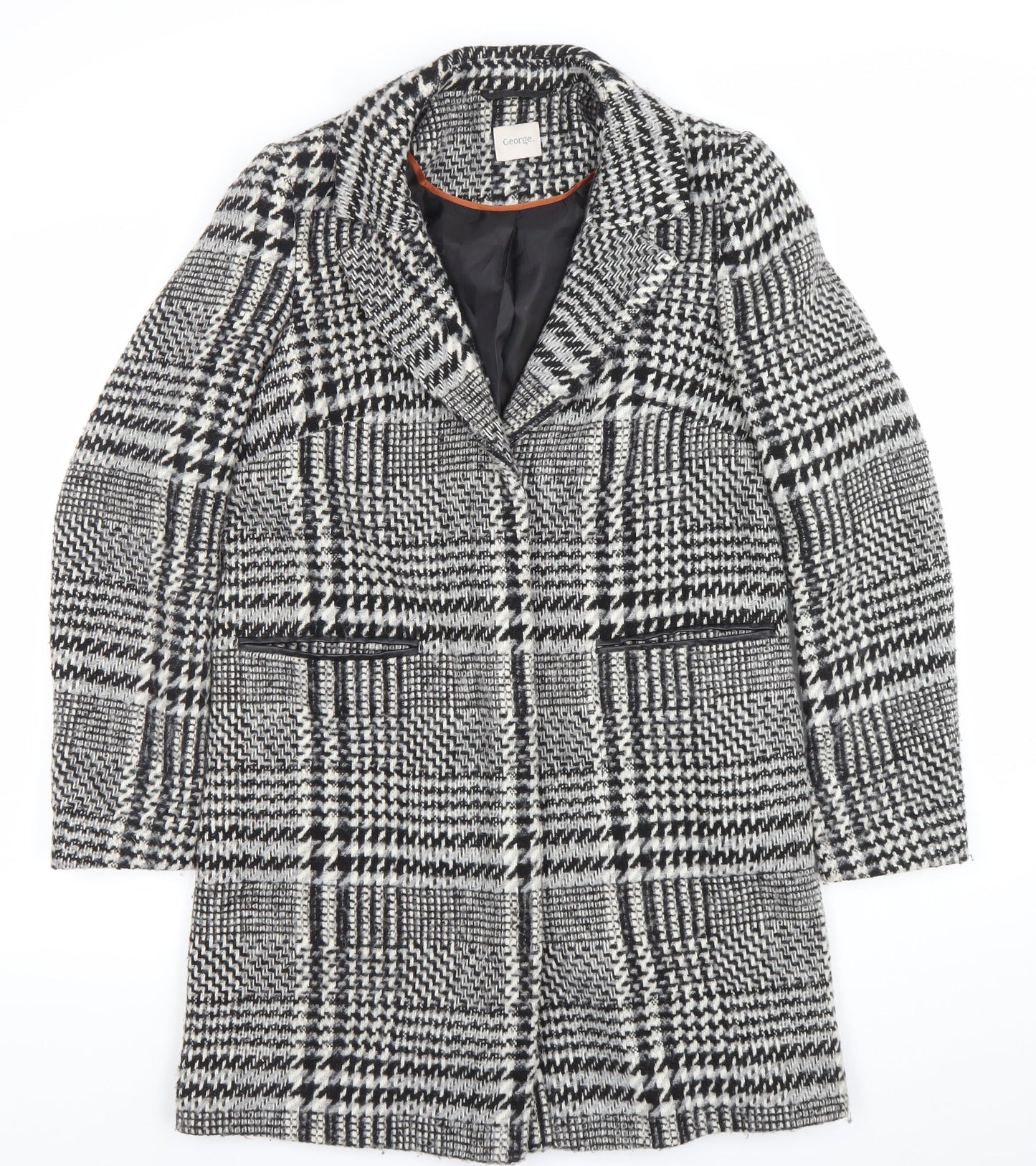 George Women’s Black Check Tweed Mid-Length Coat Size 10