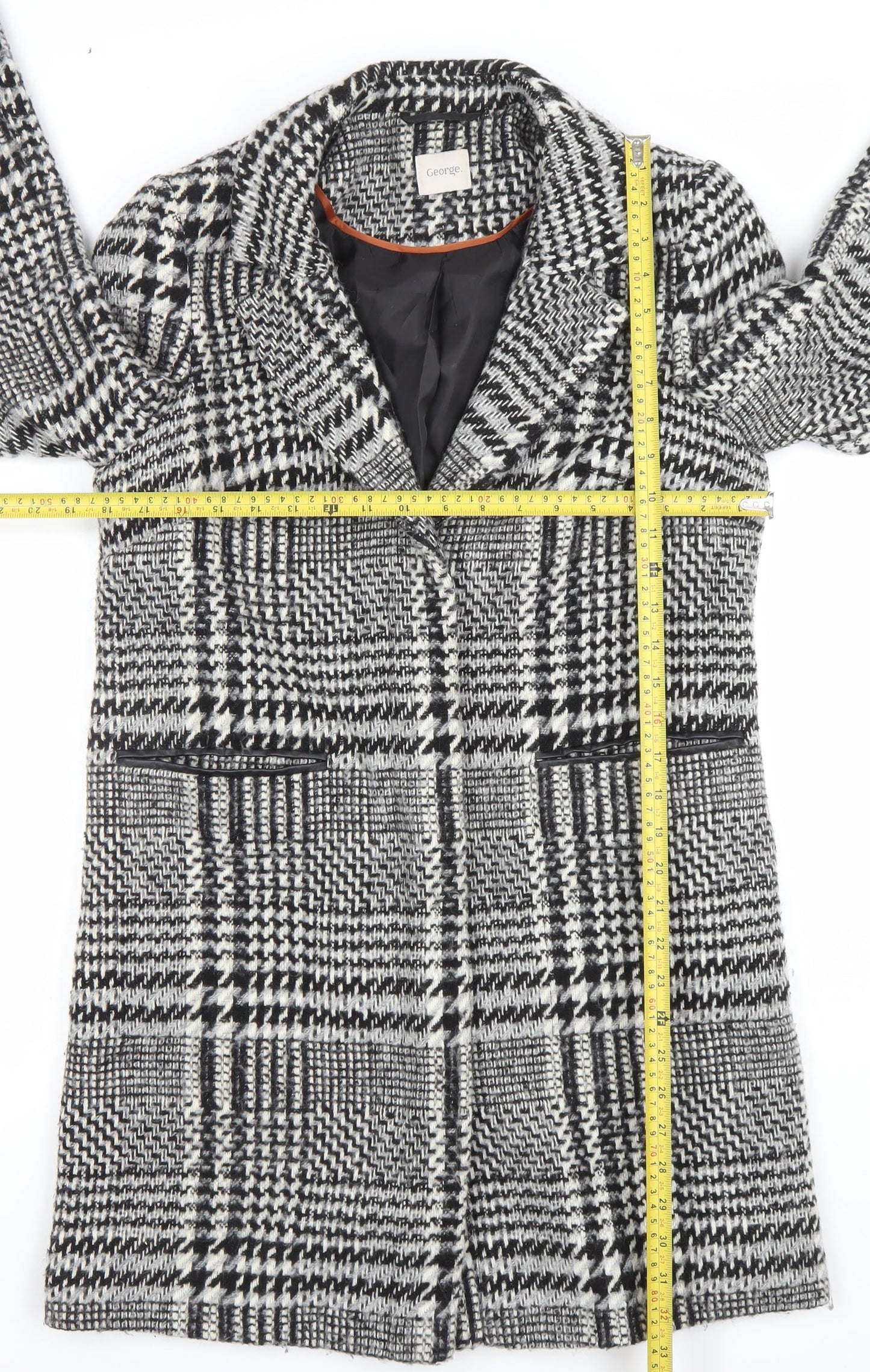 George Women’s Black Check Tweed Mid-Length Coat Size 10