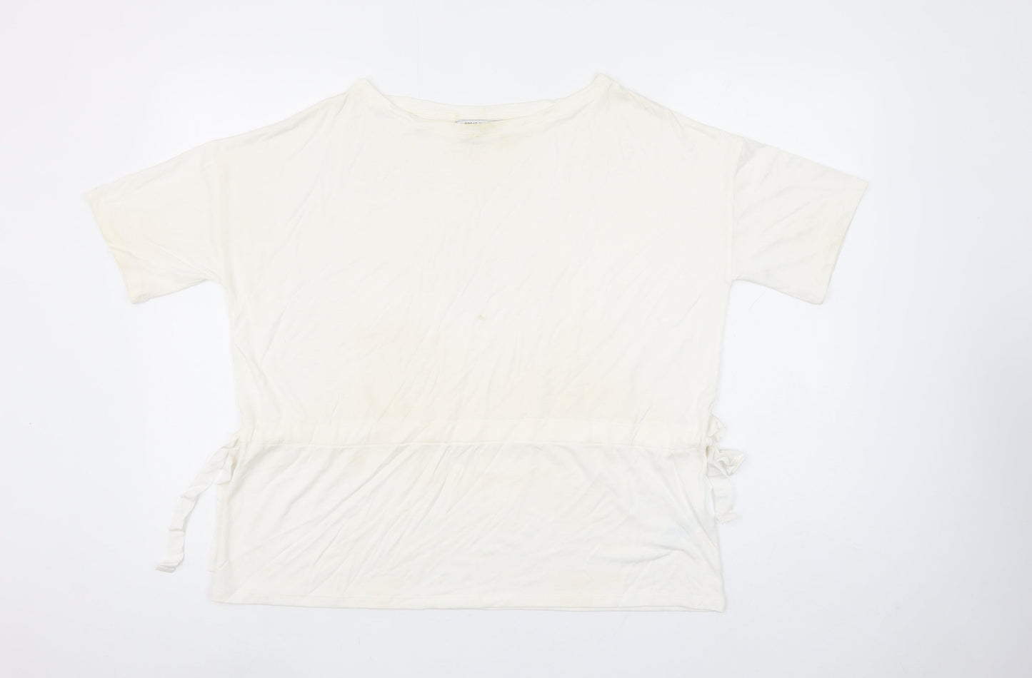 Great Plains Women Ivory Modal Blend Short Sleeve Boat Neck T-Shirt M