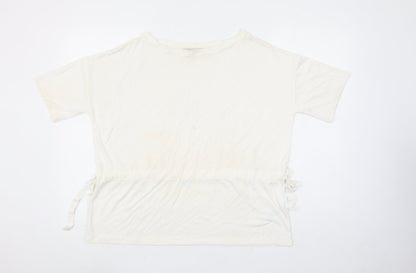 Great Plains Women Ivory Modal Blend Short Sleeve Boat Neck T-Shirt M