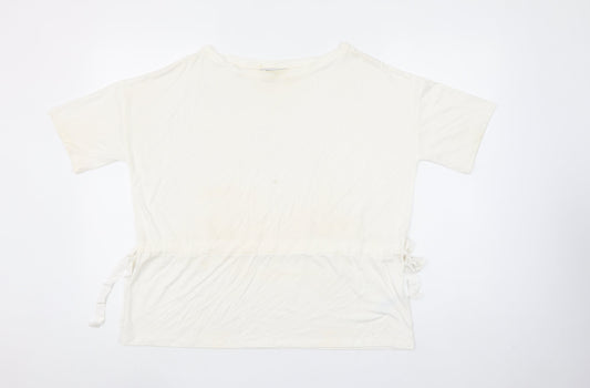 Great Plains Women Ivory Modal Blend Short Sleeve Boat Neck T-Shirt M
