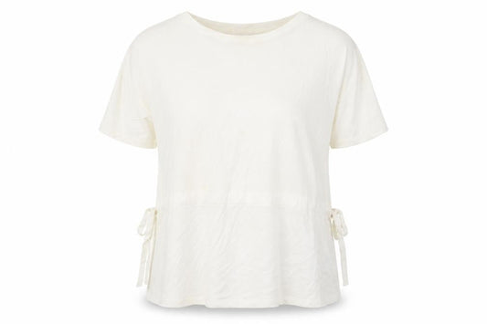 Great Plains Women Ivory Modal Blend Short Sleeve Boat Neck T-Shirt M